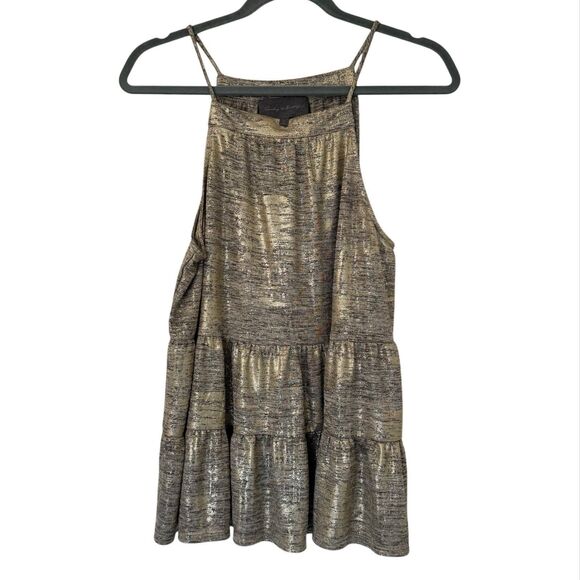 Anthropologie Sunday in Brooklyn Gold Becca Halter Tiered Top Large Boho Glam - Picture 1 of 4
